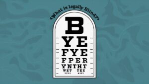 A stylized eye chart with the text "What is Legally Blind?" at the top