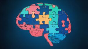 A brain illustration with puzzle pieces, symbolizing the complexity of schizophrenia