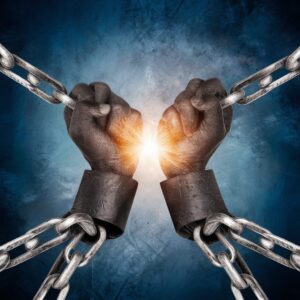 A symbolic image of breaking chains, representing breaking free from the stigma of mental health issues