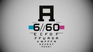 A stylized eye chart with '6:60' prominently displayed