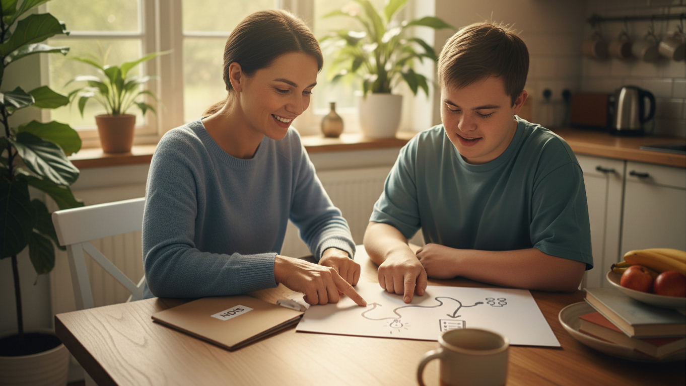 two people sitting at a table discussing the definition of cognitive disability