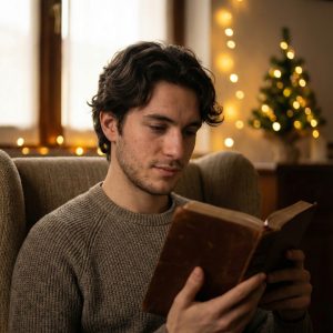 loneliness and christmas looks like this man reading a book
