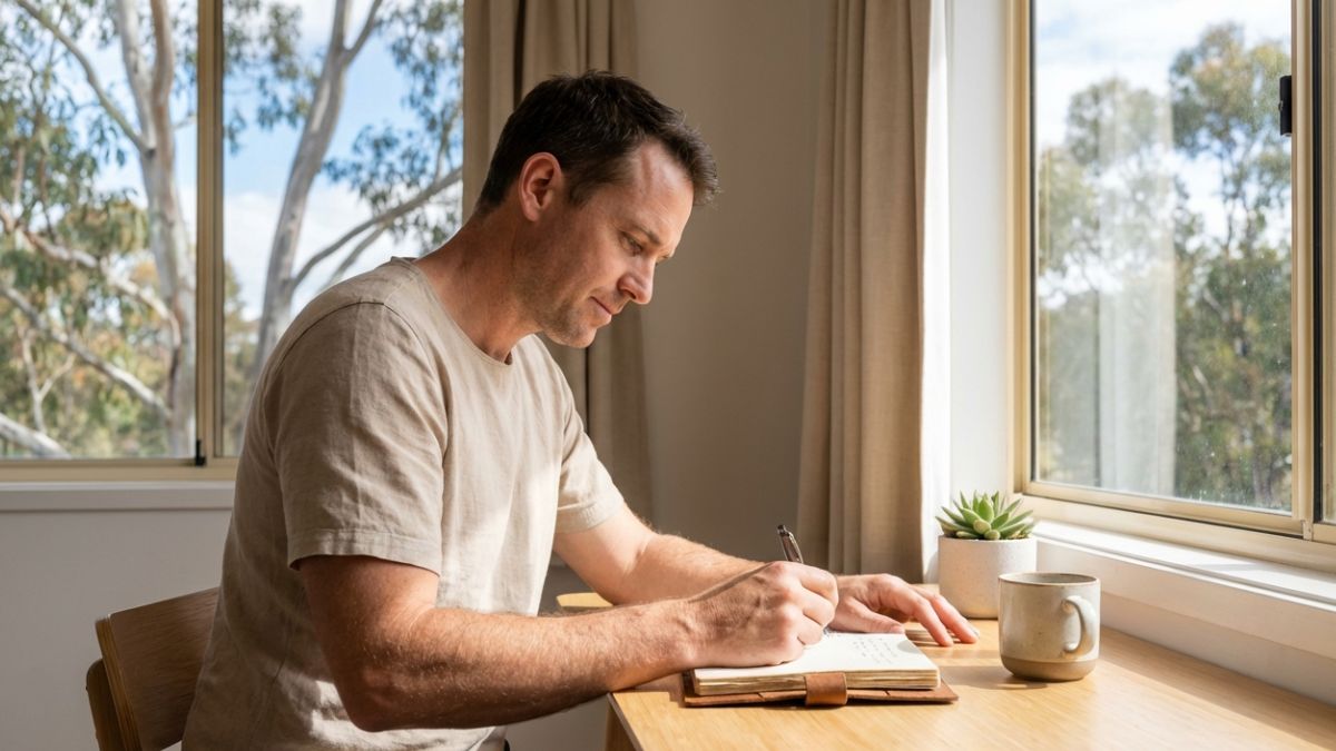 am i disabled? a man sits at a desk writing