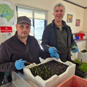 am i disabled? a support worker helps a participant plant seedlings